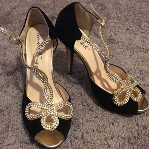 Black and gold heels